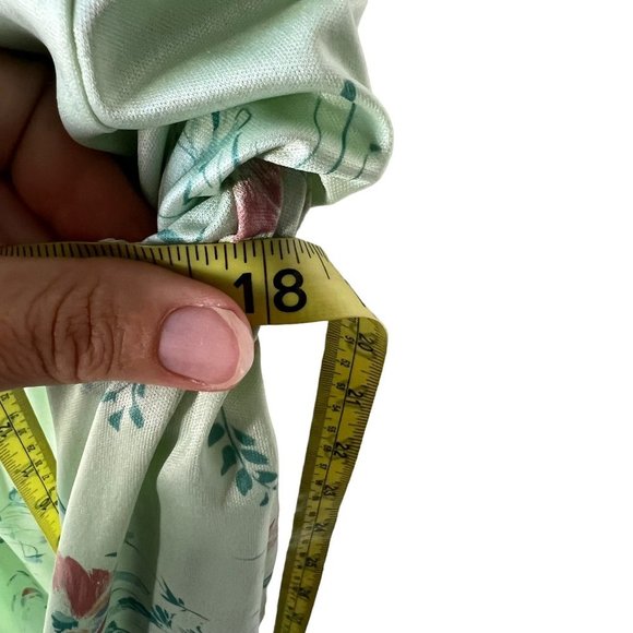 Vintage 80s Green Floral Print Below Knee Spaghetti Strap Dress Medium - Picture 9 of 9